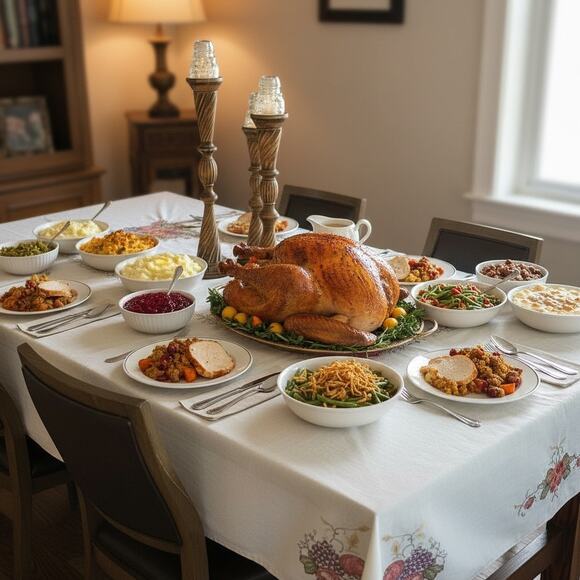 Vintage Hand Embroidered Thanksgiving Tablecloth | 58” x 100” - Picture 2 of 5